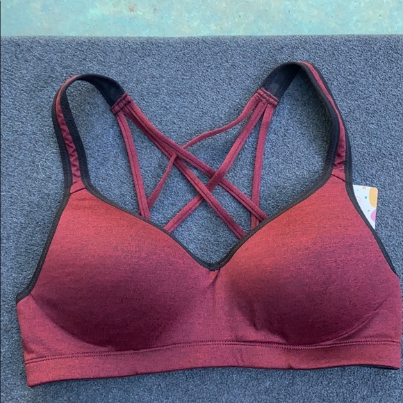 Wine and black crisscross sports bra - Picture 1 of 3